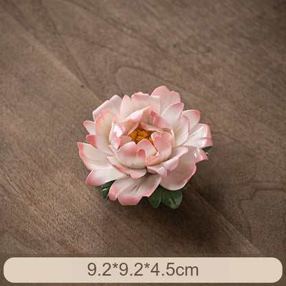 Handcrafted Ceramic Peony Incense Holder - Realistic Flower Design with Incense Slot, Tea Table Decor (Stable Base)