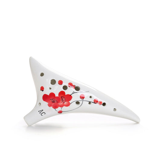 12-Hole Alto C Ocarina with Curved Tail - Hand-Painted Crackle Glaze Design (19x10x6cm, 450g) Includes Music Sheet, Neck Strap & Fabric Case