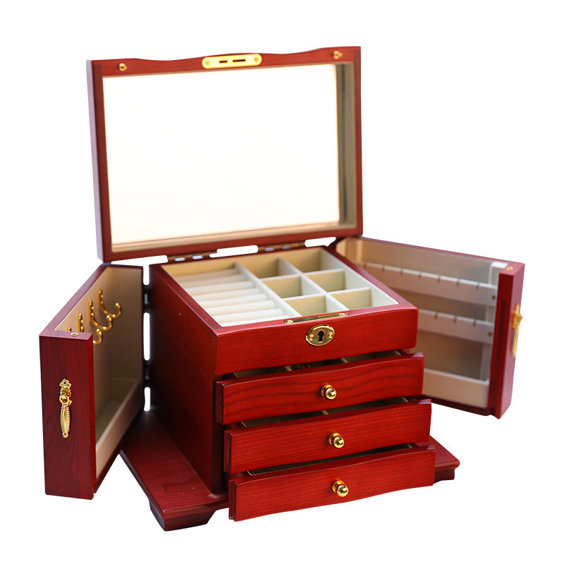 Luxury Wooden Jewelry Box with Lock - Antique European Jewelry Storage Case