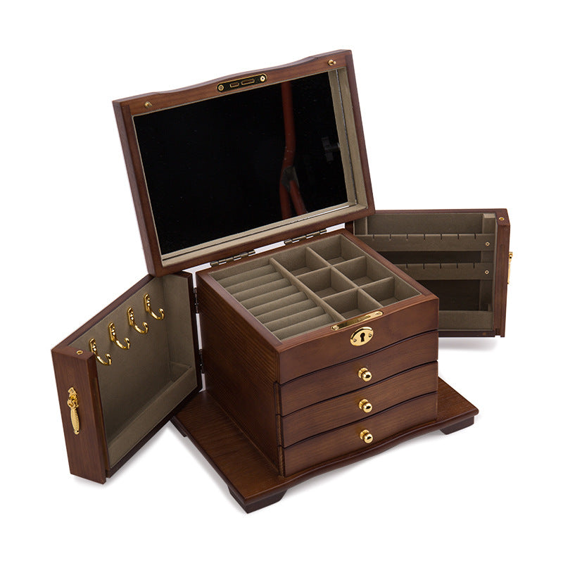 Luxury Wooden Jewelry Box with Lock - Antique European Jewelry Storage Case
