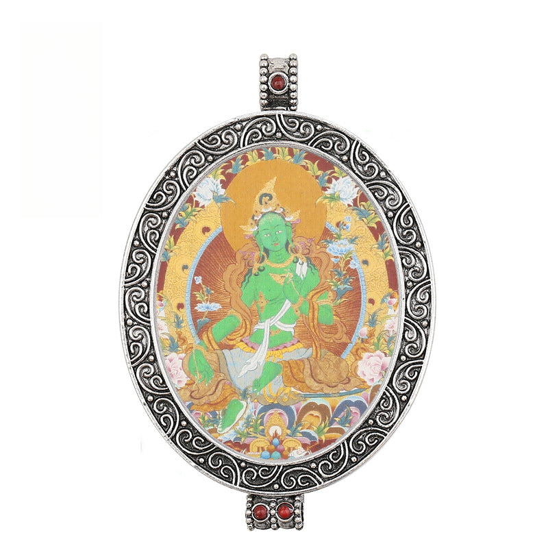 Thangka Pendant - Oval Design with Openable Micro Thangka Box