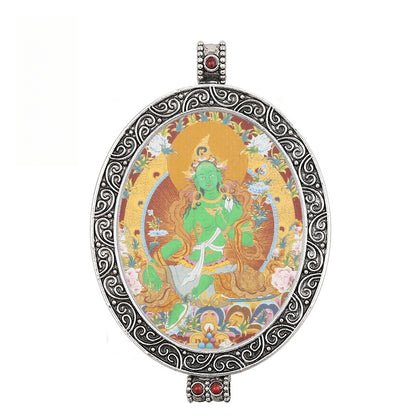 Thangka Pendant - Oval Design with Openable Micro Thangka Box