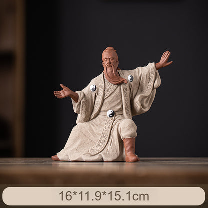 Ceramic Zhang Sanfeng Statue - Taoist Master Figurine with Horsetail Whisk, Kung Fu & Tai Chi Decor