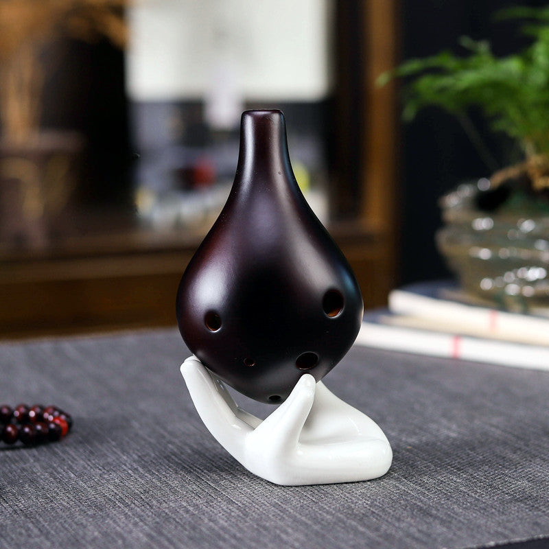 6-Hole Alto C Ceramic Ocarina - Hand-Painted Design with Gift Box, Music Sheet & Neck Strap (AC Tuned)