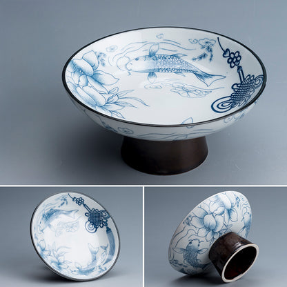 Blue & White Ceramic Fruit Plate - Japanese Style Raised Serving Dish (16.5x7.5cm, 7 Designs)