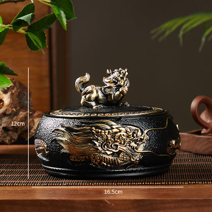 Creative Embossed Ashtray – Zen Design with Lid for Living Room & Tea Table