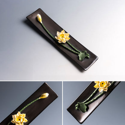 Handmade Floral Ceramic Incense Holder – Home Zen Aromatherapy Burner for Sticks (Includes Free Sandalwood)