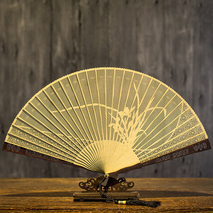 Handcrafted 7 Inch Burmese Wood Folding Fan - Traditional Suzhou Sandalwood Artistry