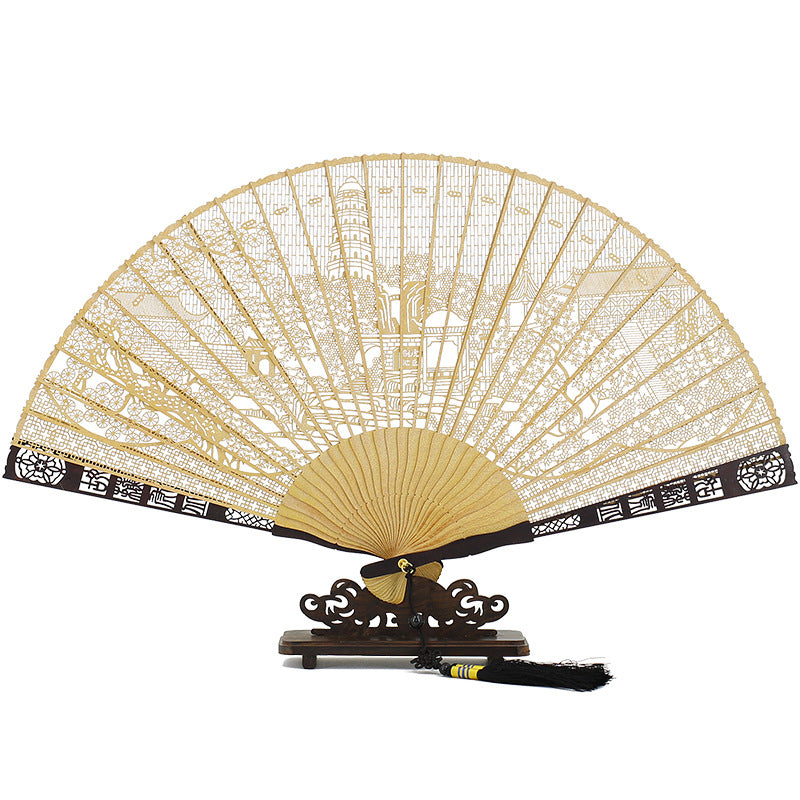 Handcrafted 7 Inch Burmese Wood Folding Fan - Traditional Suzhou Sandalwood Artistry