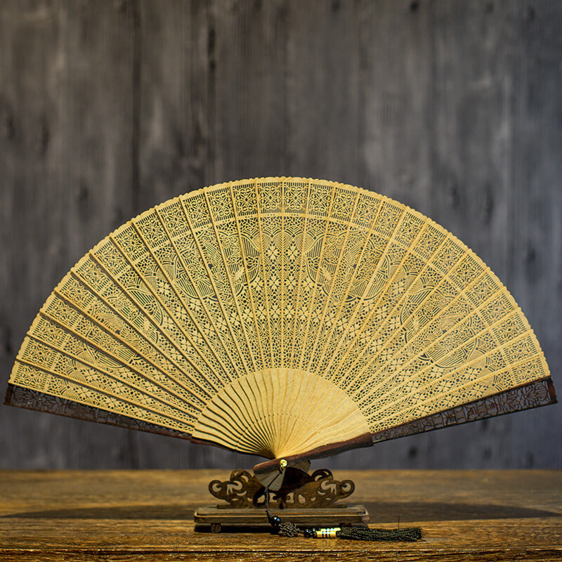 Handcrafted 7 Inch Burmese Wood Folding Fan - Traditional Suzhou Sandalwood Artistry