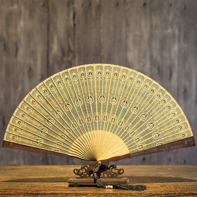 Handcrafted 7 Inch Burmese Wood Folding Fan - Traditional Suzhou Sandalwood Artistry