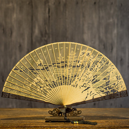 Handcrafted 7 Inch Burmese Wood Folding Fan - Traditional Suzhou Sandalwood Artistry