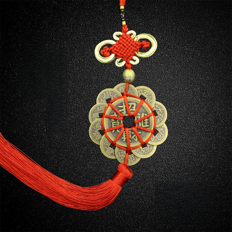 Elegant and Unique Pure Copper Plum Blossom Ten Emperor Coins Pendant with Gold Border for Home Decoration