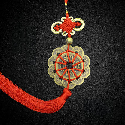 Elegant and Unique Pure Copper Plum Blossom Ten Emperor Coins Pendant with Gold Border for Home Decoration