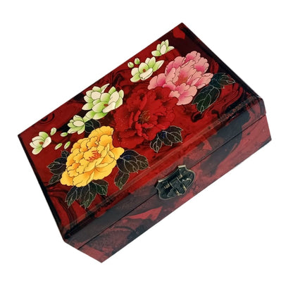 Chinese Red Lacquer & Gold Jewelry Case - Feng Shui Wooden Jewelry Organizer with Spacious Drawers, Elegant Gift Box for Women (Birthday/Anniversary/Wedding Present)