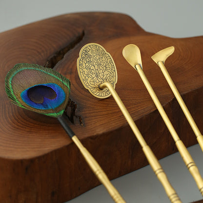 Complete Incense Ritual Kit – Featuring Peacock Feather Brush, Scoop, Press & Shovel