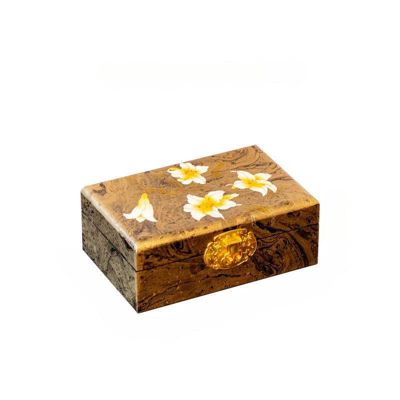 Artisan Lacquer Jewelry Box - Handcrafted Chinese Heritage Piece in Solid Wood, Vintage Floral Storage Case