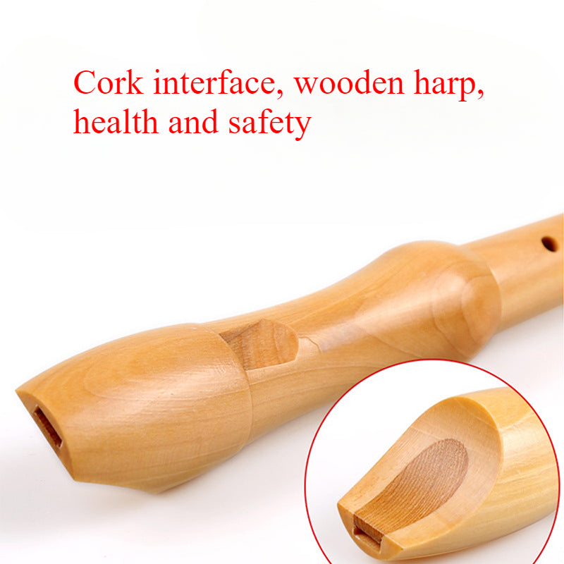 8-Hole Wooden Recorder - English/German Style with Cork Joint (Natural Wood Finish, Safe for Children)