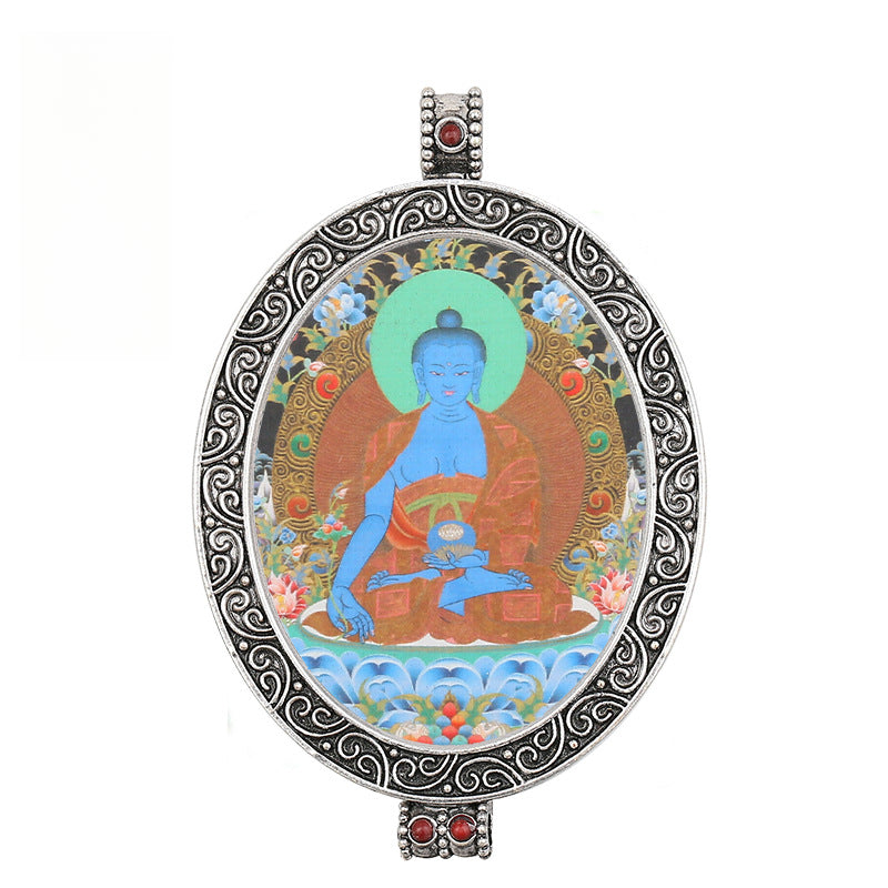 Thangka Pendant - Oval Design with Openable Micro Thangka Box