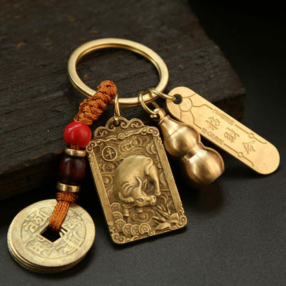 Get Lucky with Our Alloy Wucai God Zodiac Box and Keychain Pendant Set for Wealth and Good Fortune