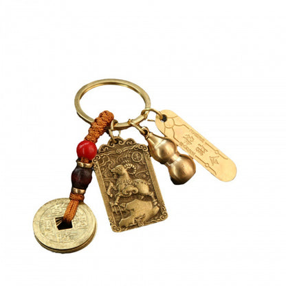 Get Lucky with Our Alloy Wucai God Zodiac Box and Keychain Pendant Set for Wealth and Good Fortune