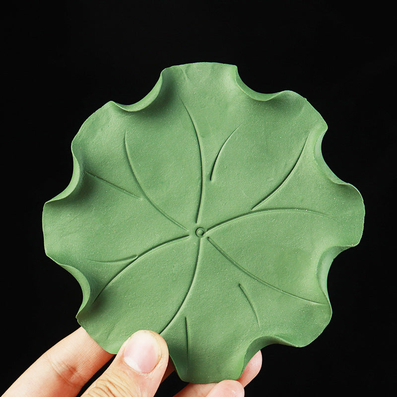 Handmade Ceramic Lotus Incense Holder - Zen Home Altar Decor with Leaf Base (14.5cm Flower, 600g Total)
