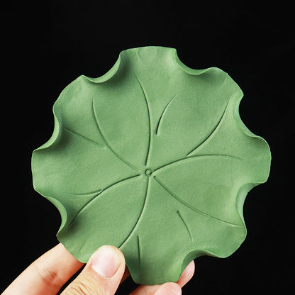 Handmade Ceramic Lotus Incense Holder - Zen Home Altar Decor with Leaf Base (14.5cm Flower, 600g Total)