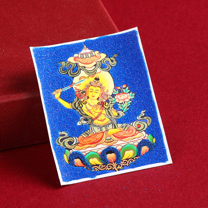 Hand-Painted Gold-Traced Thangka with Cinnabar Rough Sand - Eight Protectors Design