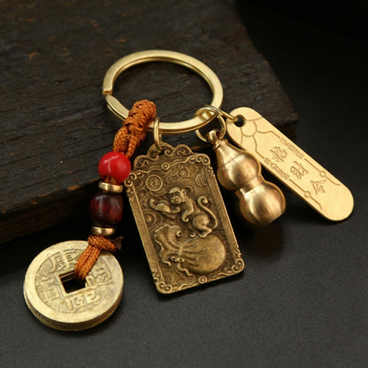 Get Lucky with Our Alloy Wucai God Zodiac Box and Keychain Pendant Set for Wealth and Good Fortune