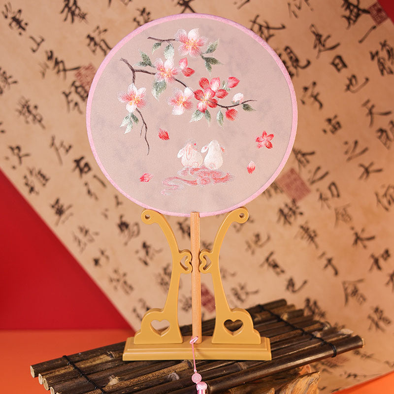 Exquisite Dual-Sided Embroidered Round Fan - Ancient Style Decorative Hand Fan