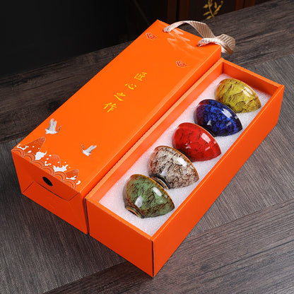 Jian Zhan Tea Cups Set – Natural Glaze Transformation, Dragon Egg & Bamboo Hat Cups, Ceramic Gongfu Tea Set with Gift Box