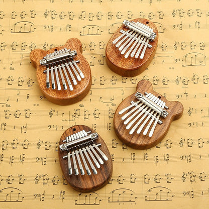 Mini 8-Note Kalimba Thumb Piano - Pocket-Sized Portable Instrument with Strap (Totoro/Heart/Bear/Oval Designs)