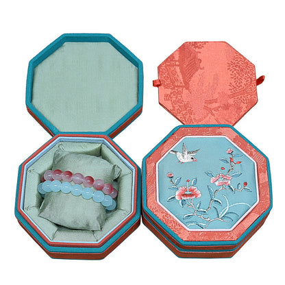 Octagonal Embroidered Jewelry Box – Traditional Chinese Brocade Bracelet & Bangle Storage Case