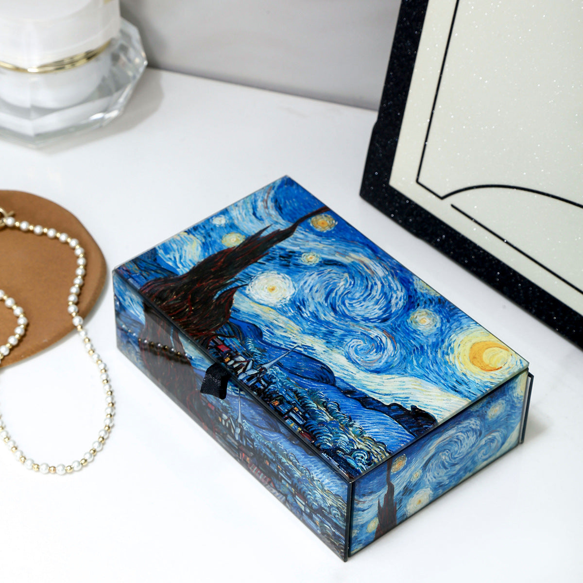 Van Gogh Starry Night Glass Jewelry Box - High-End Jewelry Organizer, Stylish Home Storage Box