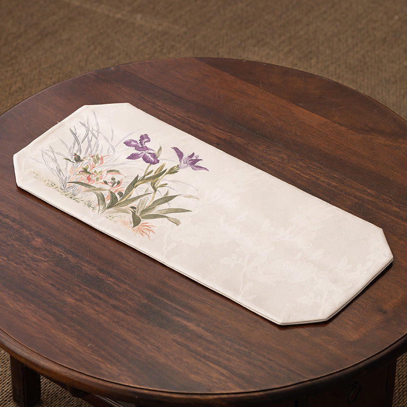 Luxury Zen Tea Table Runner – Vintage Brocade Cloud Pine Design, Chinese-style Tea Table Decor