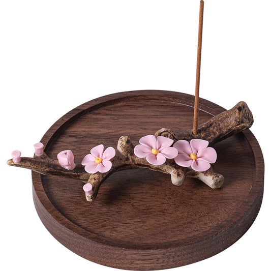 Handmade Ceramic Peach Blossom Incense Holder - Multi-functional Zen Decor for Sticks Incense (11.5x3x2cm)