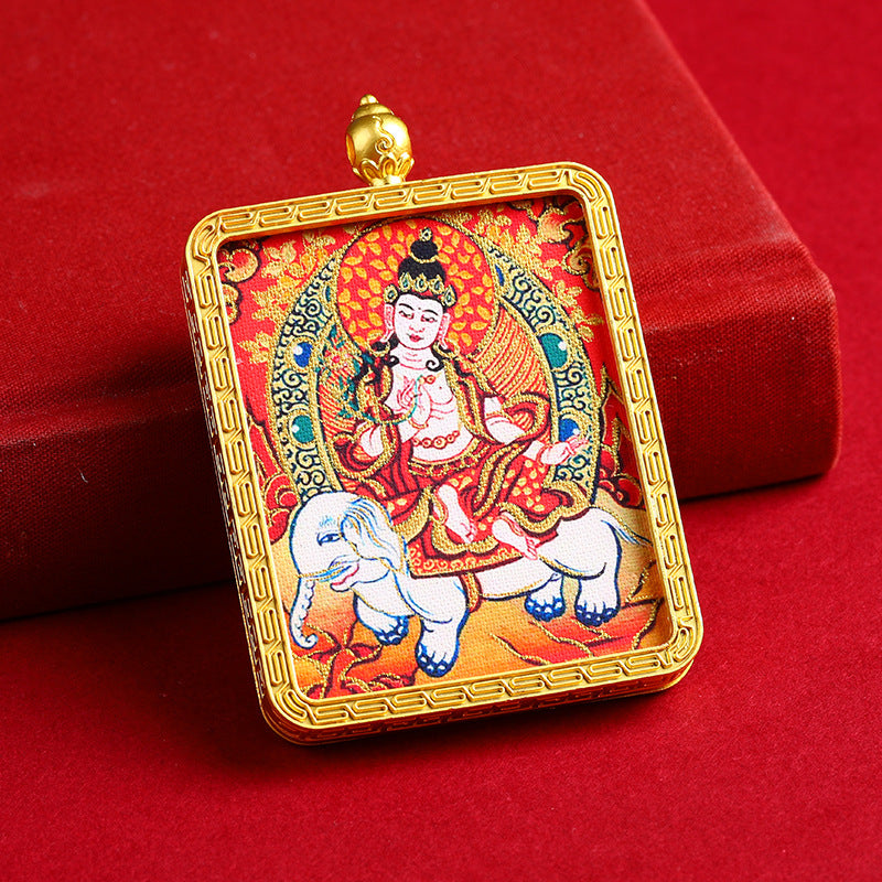 Hand-Painted Golden Eight Protector Deities Thangka Pendant - Tibetan Buddhist Amulet for Protection