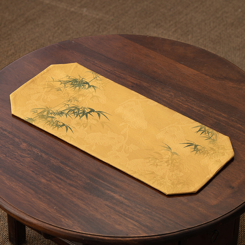 Luxury Zen Tea Table Runner – Vintage Brocade Cloud Pine Design, Chinese-style Tea Table Decor