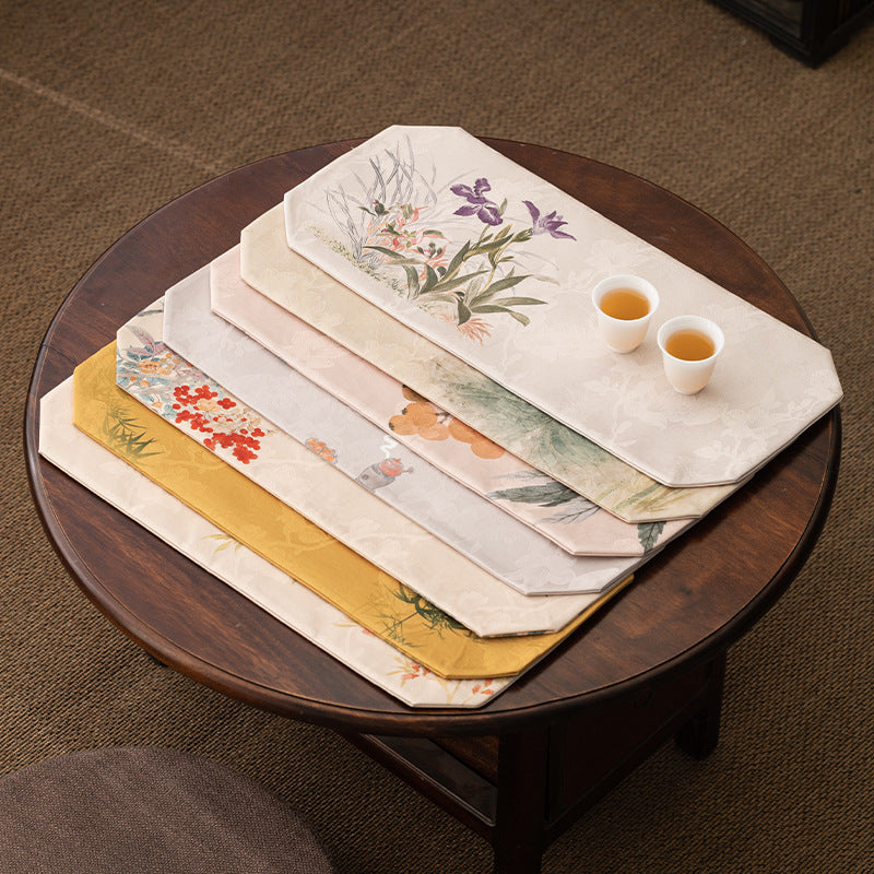 Luxury Zen Tea Table Runner – Vintage Brocade Cloud Pine Design, Chinese-style Tea Table Decor