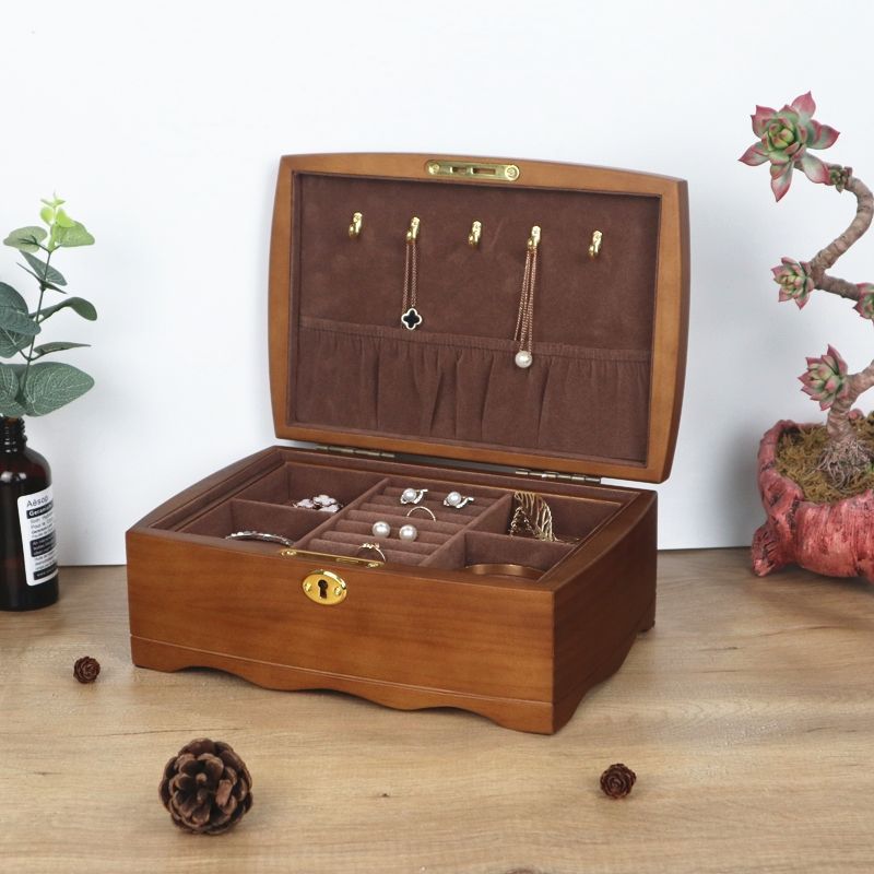 Double-Layer Wooden Jewelry Box – Vintage European Style Jewelry Organizer, Classic Home Storage for Accessories