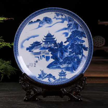 Jingdezhen Blue & White Porcelain Plates - Hand-Painted Chinese Decor (25cm Diameter, 16 Classic Designs, 1000g)