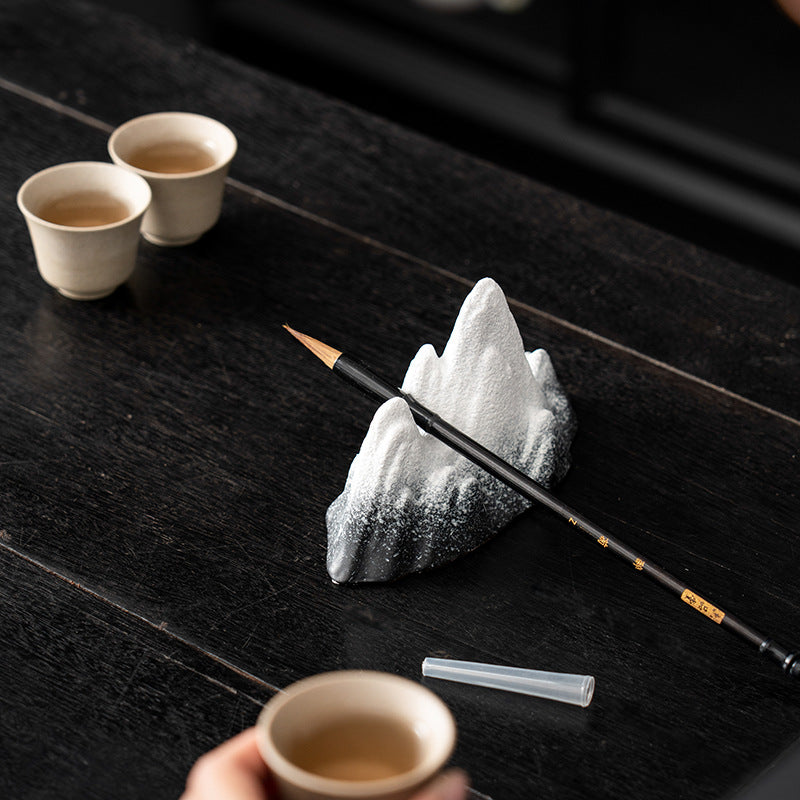 Ceramic Snow Mountain Miniature - Zen Home Decor for Tabletop & Aquarium (Handcrafted Chinese-Style Landscape)