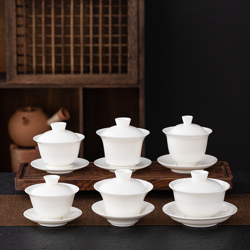 Dehua Blanc de Chine Three-Element Gaiwan - Mutton Fat Jade Porcelain Gongfu Tea Bowl with Lid & Saucer