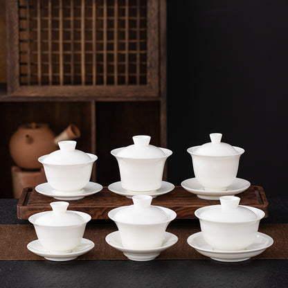 Dehua Blanc de Chine Three-Element Gaiwan - Mutton Fat Jade Porcelain Gongfu Tea Bowl with Lid & Saucer