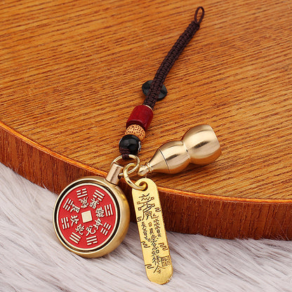 Brass mountain ghost flower coin and Wu Xing Ba Gua keychain for men and women