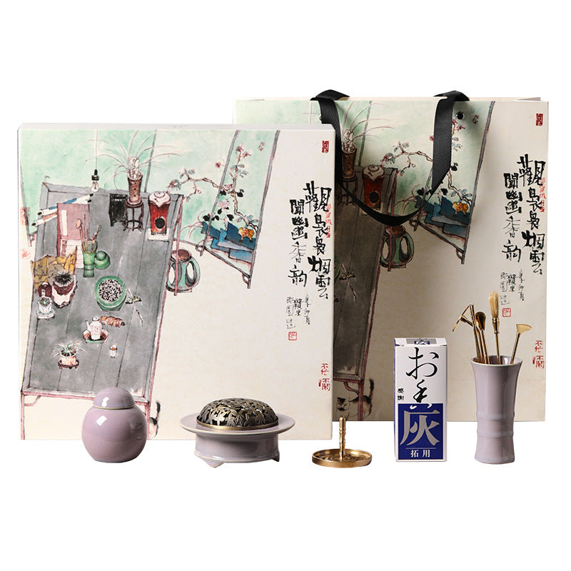 Celadon Incense Art Set - Ceramic Incense Burner with Seal Incense Tools for Sandalwood & Agarwood