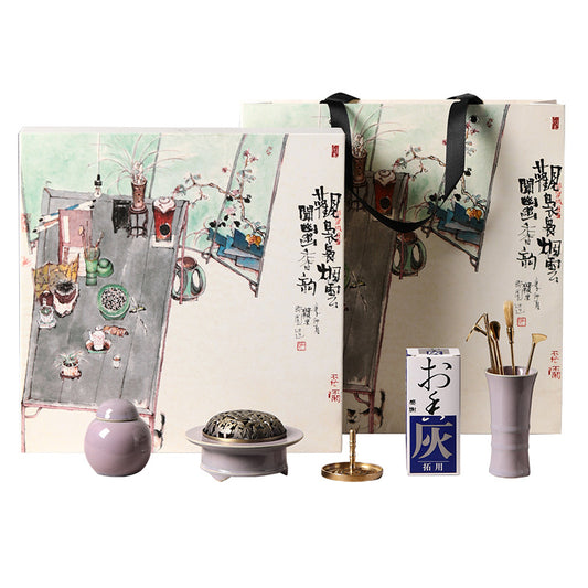 Celadon Incense Art Set - Ceramic Incense Burner with Seal Incense Tools for Sandalwood & Agarwood