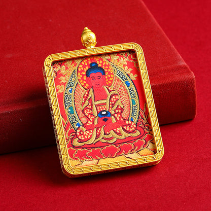 Hand-Painted Golden Eight Protector Deities Thangka Pendant - Tibetan Buddhist Amulet for Protection