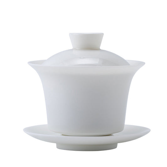 Dehua Blanc de Chine Three-Element Gaiwan - Mutton Fat Jade Porcelain Gongfu Tea Bowl with Lid & Saucer