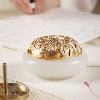 Glass Coil Incense Burner with Bamboo Leaf Design - Sandalwood and Agarwood Incense Ceremony Tool